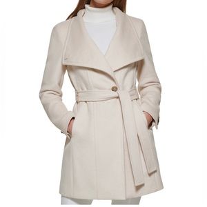 Calvin Klein Women's Petite Asymmetrical Belted Wrap Coat,